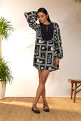 Load image into Gallery viewer, Black & White Checkmate Embroidered Mini Dress
