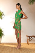 Load image into Gallery viewer, Green Tangy Tango Mini Wrap Dress
