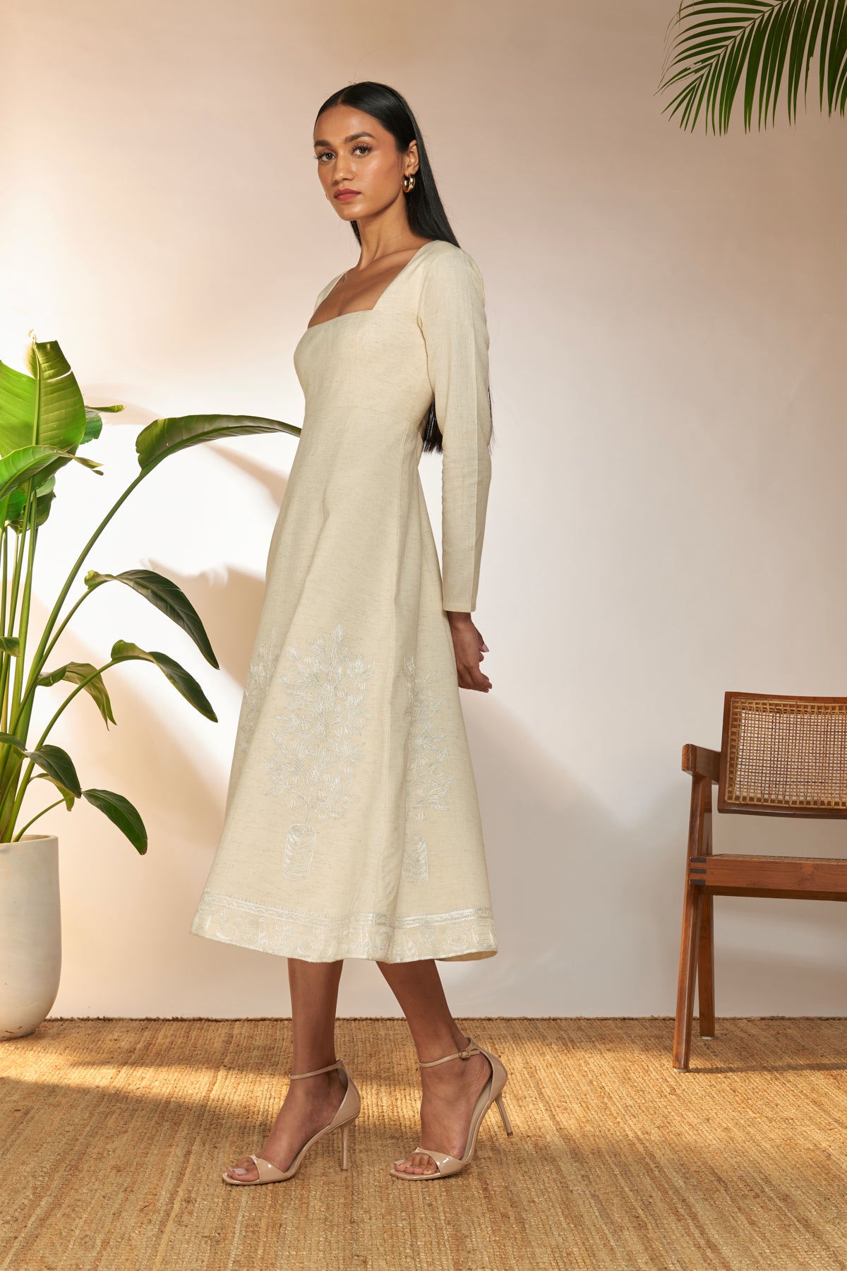 Ivory Full Sleeve Embroidered Dress