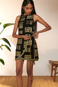 Load image into Gallery viewer, Black Open Door Foil Mini Wrap Dress
