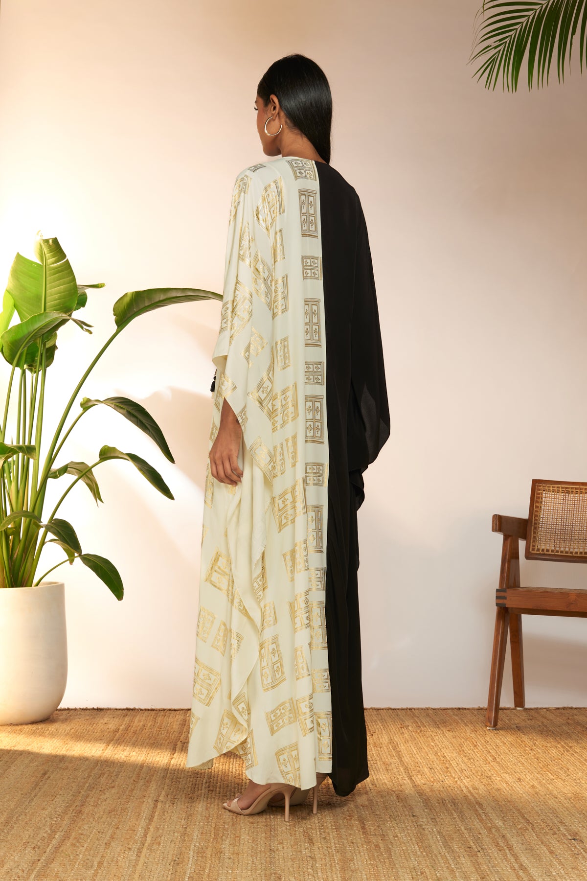 Half And Half Open Door Foil Kaftan