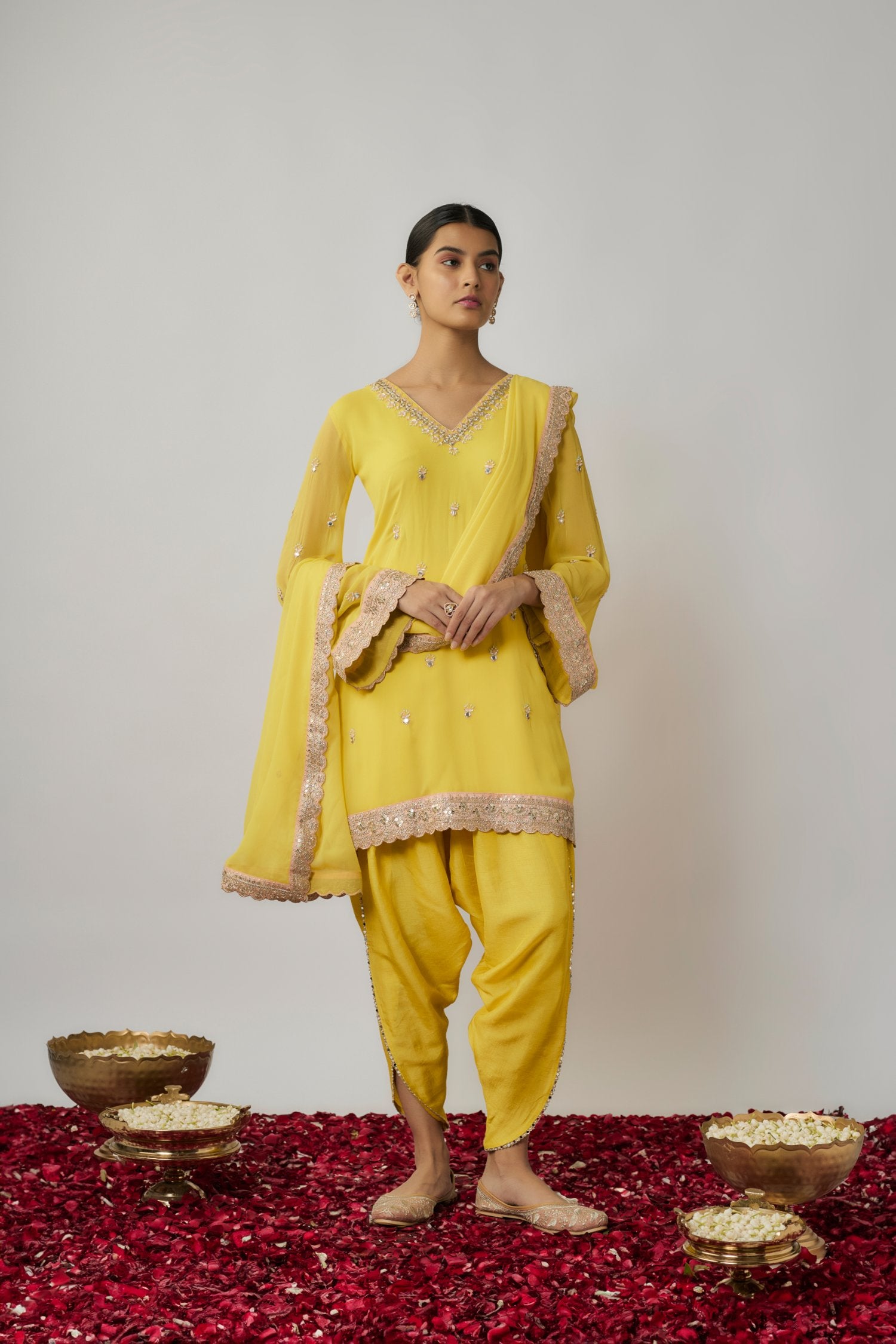 Mirror, Sequin And Zari Embroidered Kurta Dhoti Set