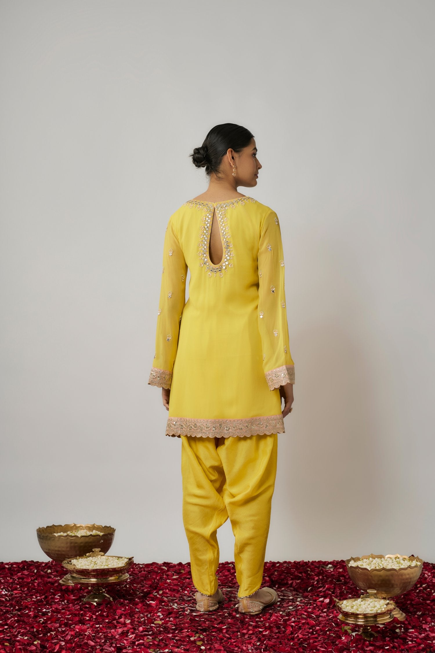 Mirror, Sequin And Zari Embroidered Kurta Dhoti Set