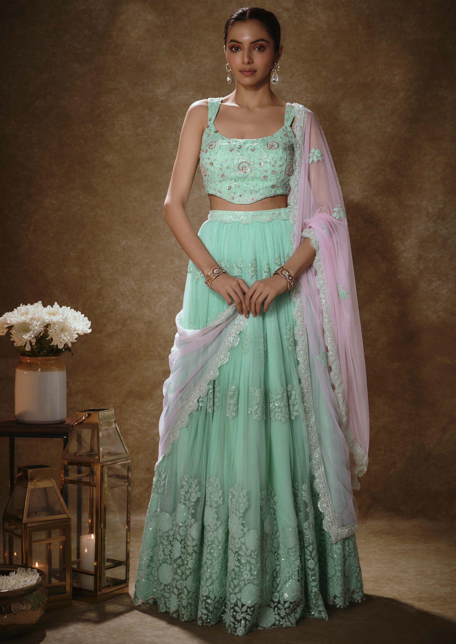 Mint & blush pink lehenga set