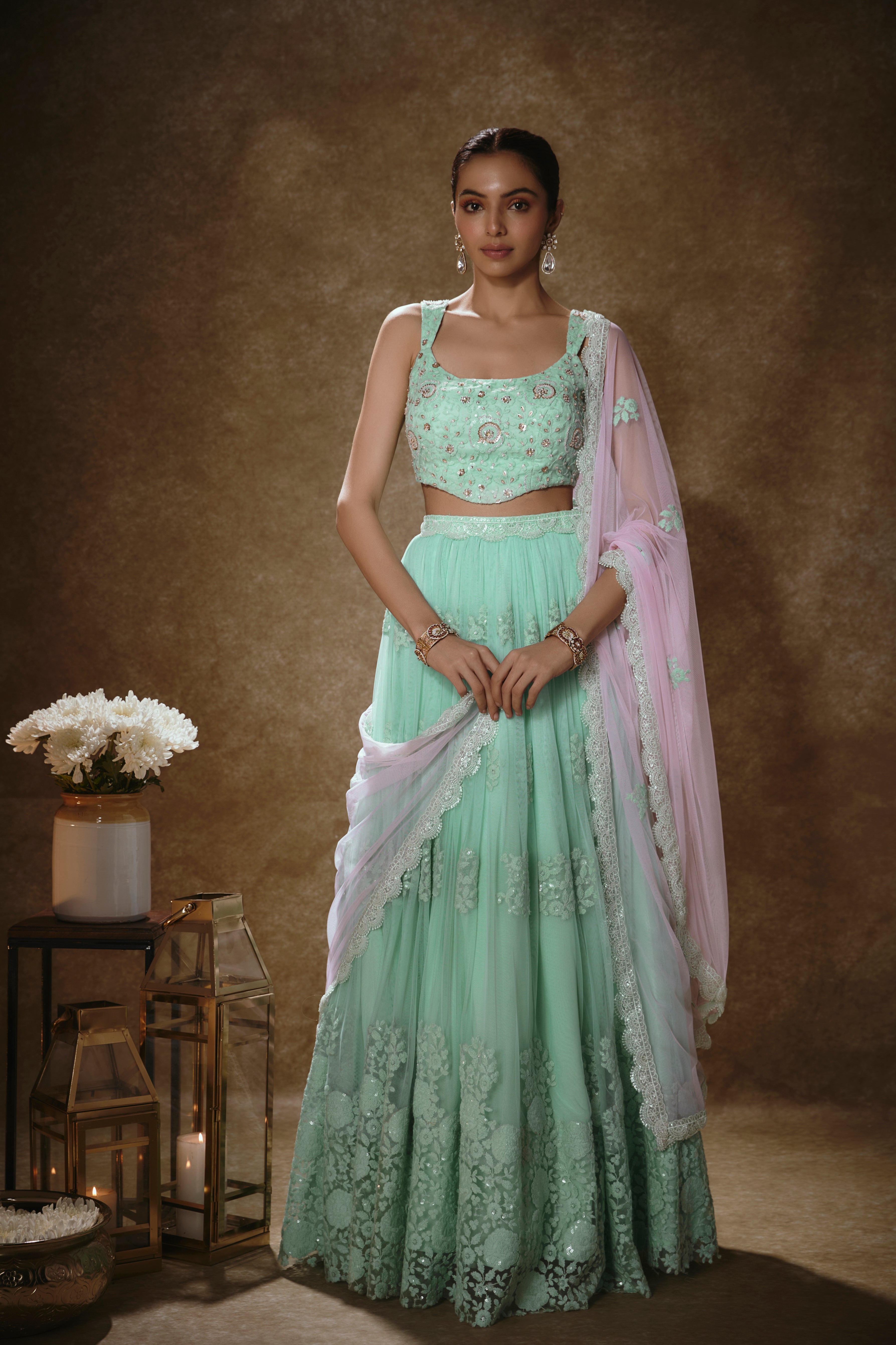 Mint & Blush Pink Lehenga Set