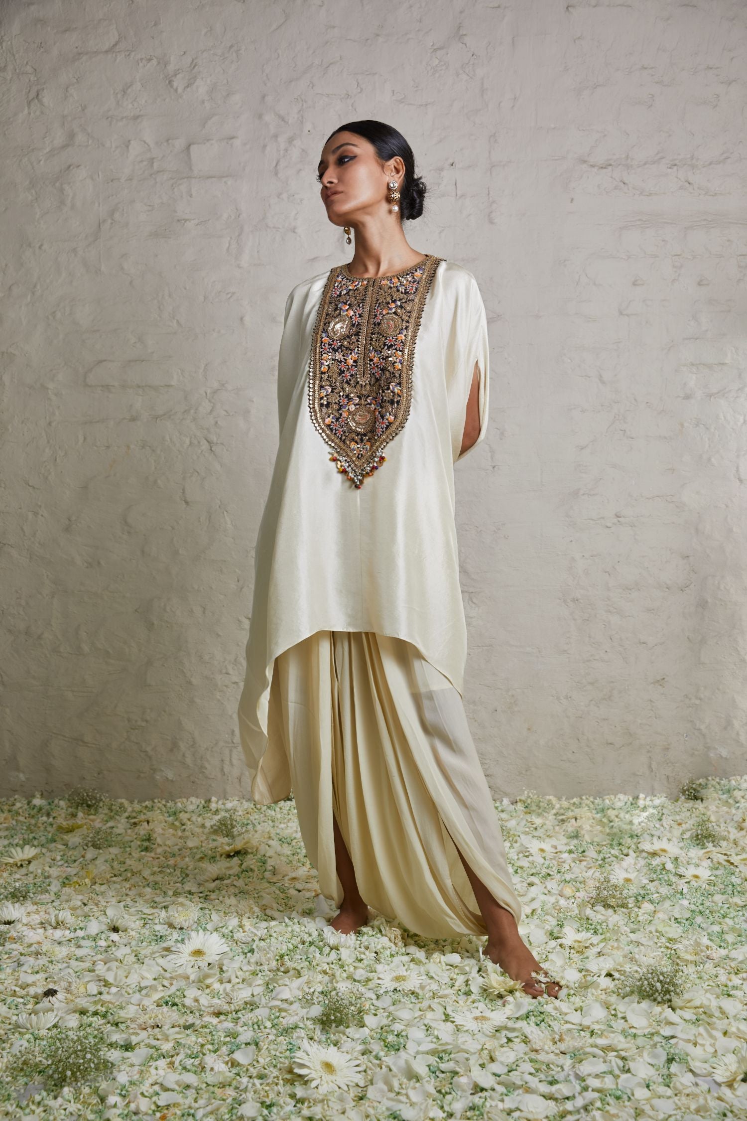 Silk Kaftaan With Crepe Dhoti