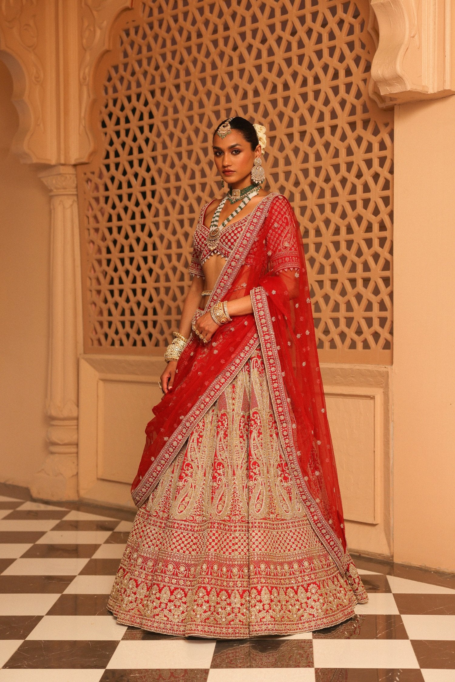 Naazreen - Red Lehenga with Blouse and Dupatta