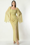 Load image into Gallery viewer, GOLDEN BLING RING - Cowl Draped Gown with Slit & Bag sleeves in Shimmering Golden Color

