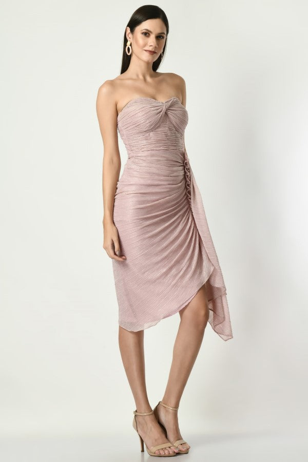 PASTEL PINK BLING IT - Tube top Draped Gown in Pastel Baby Pink Crepe Material