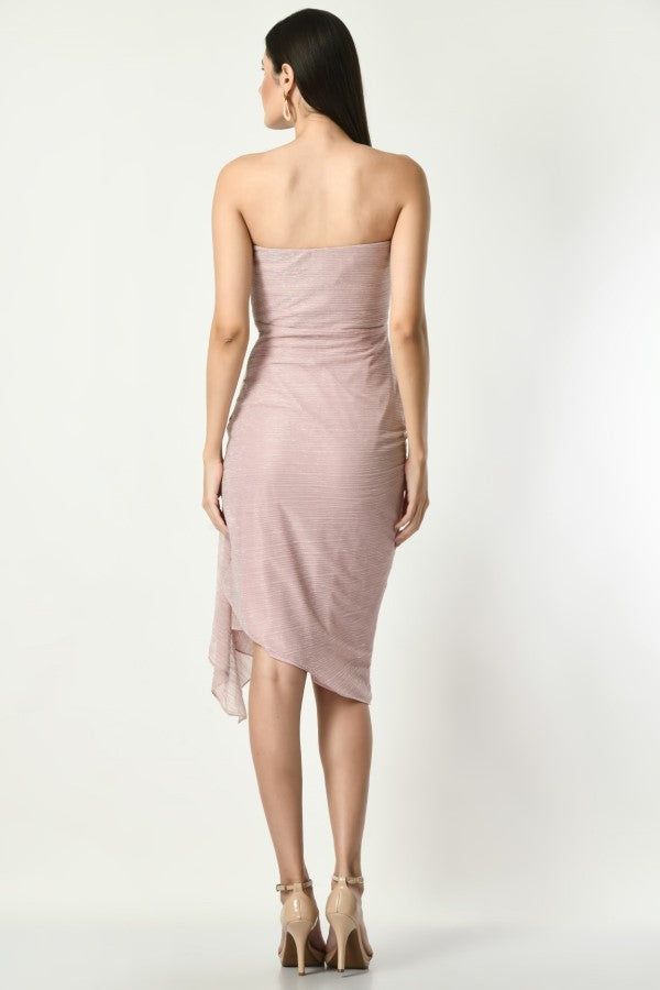 PASTEL PINK BLING IT - Tube top Draped Gown in Pastel Baby Pink Crepe Material