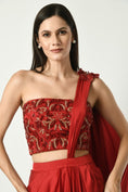 Load image into Gallery viewer, Draped Saree with offshoulder corset Embroidered Blouse
