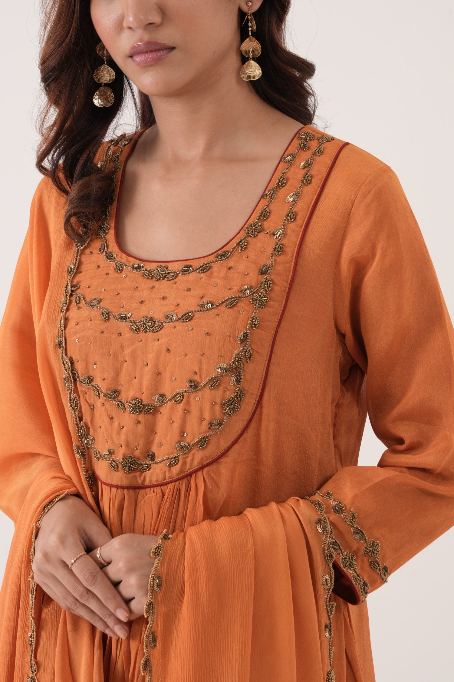 Orange Chinnon Kurta Set