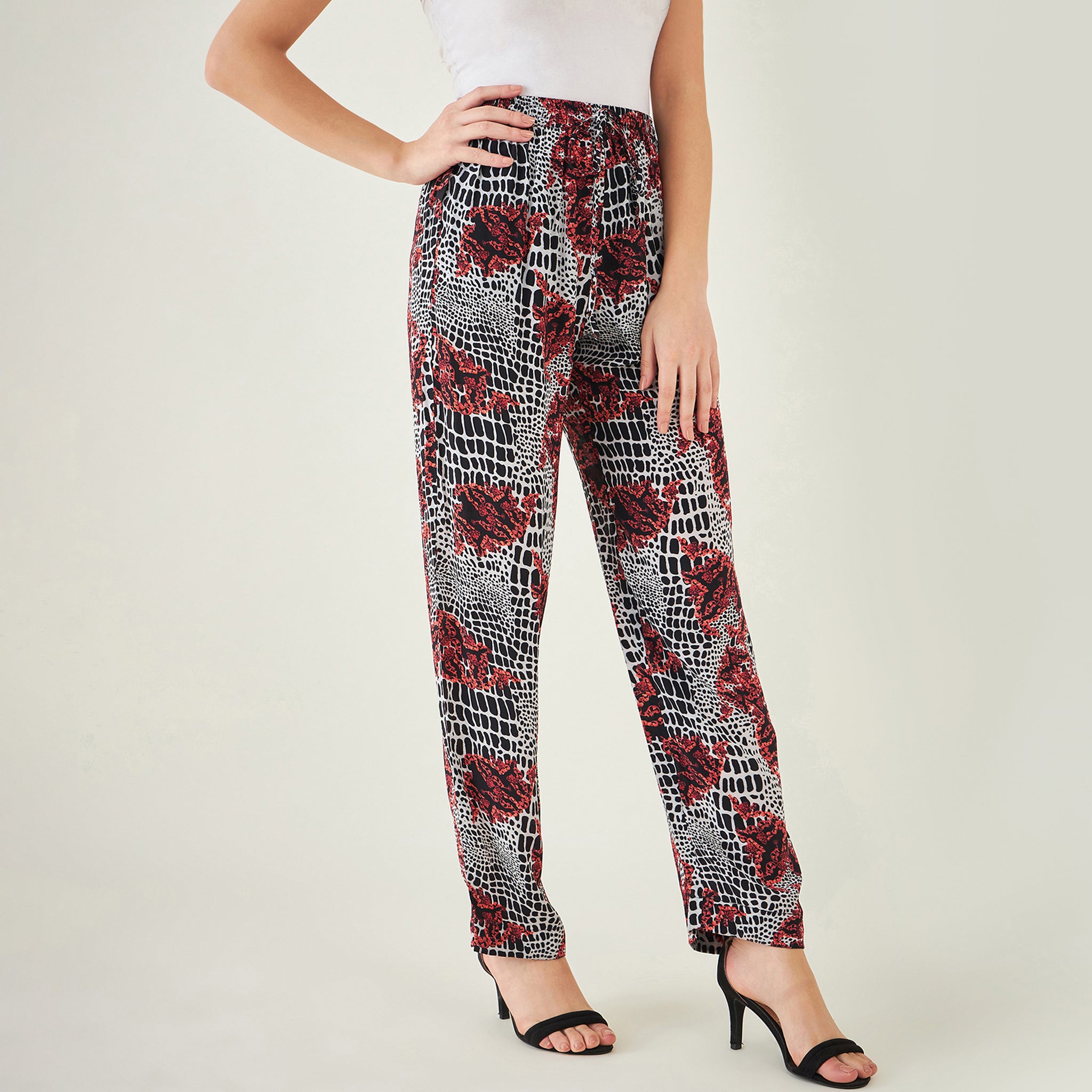 Red Baroque Animal Print Palazzo