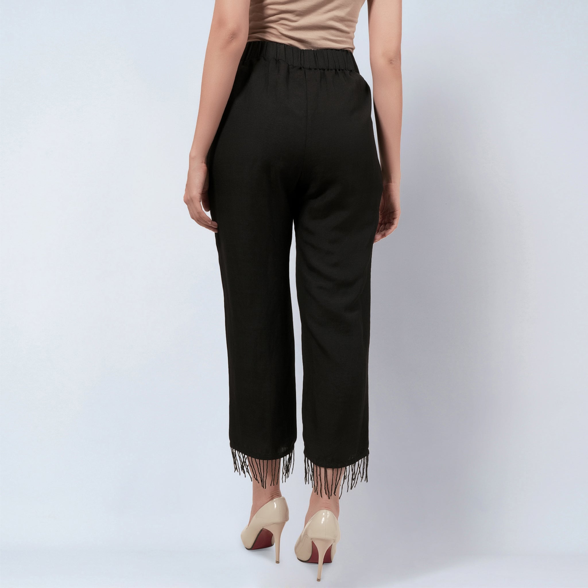 Black Linen Pants with Bead Lace