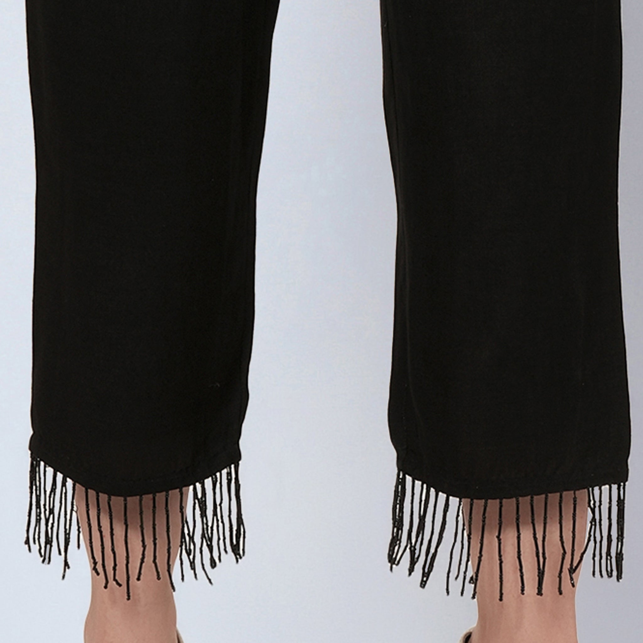 Black Linen Pants with Bead Lace