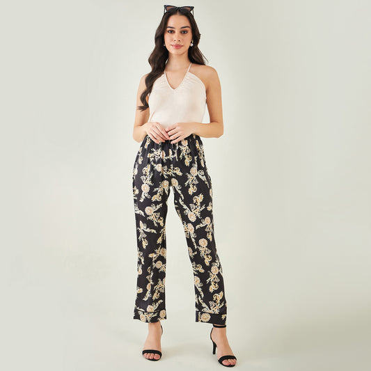 Black Baroque Print Pants