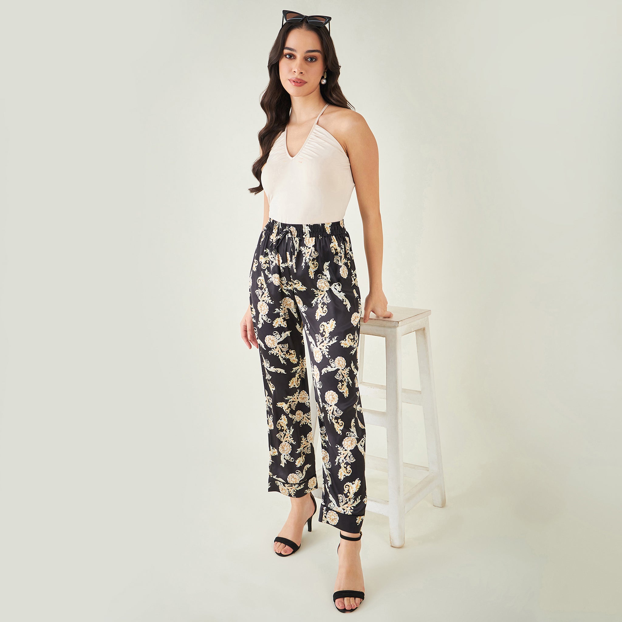 Black Baroque Print Pants