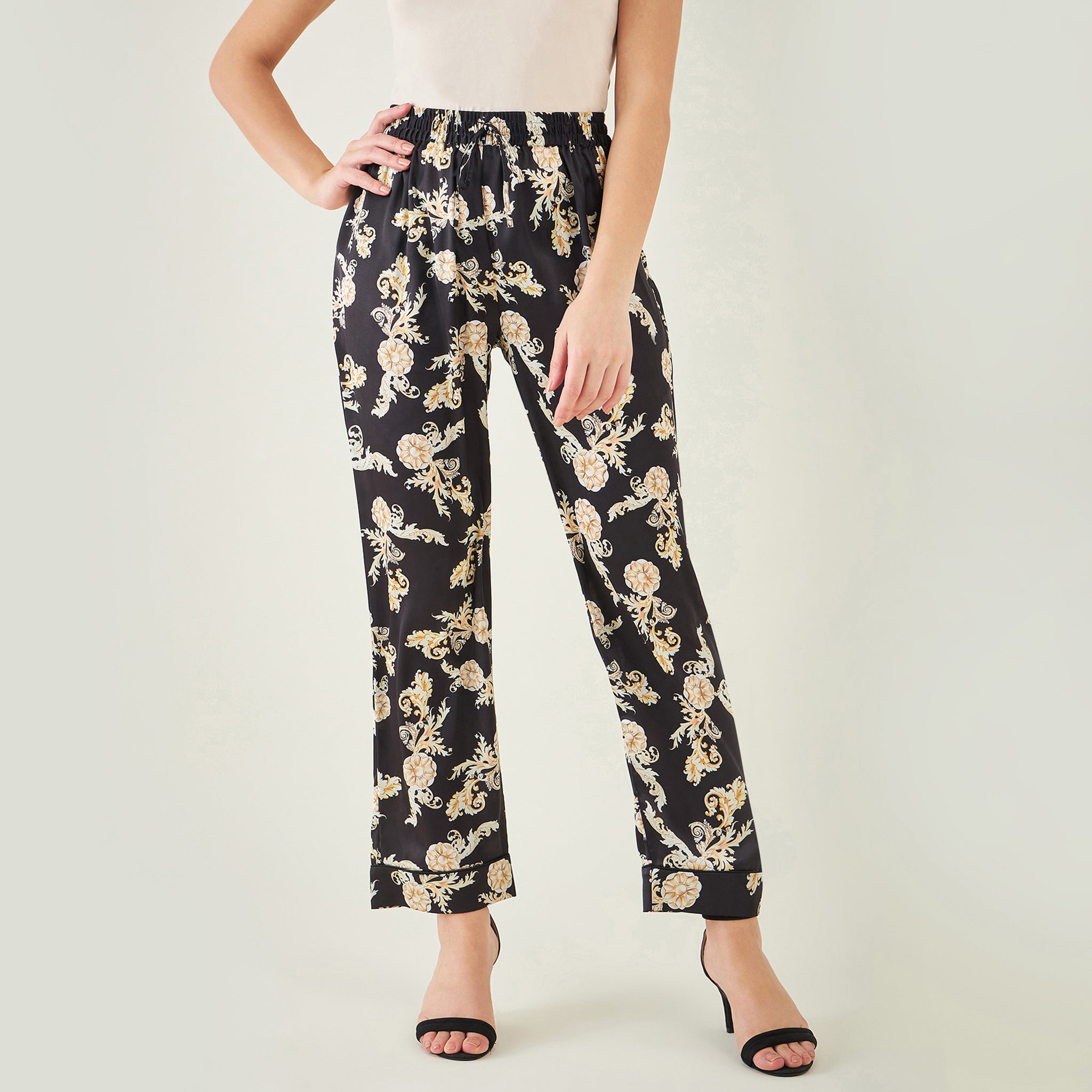 Black Baroque Print Pants