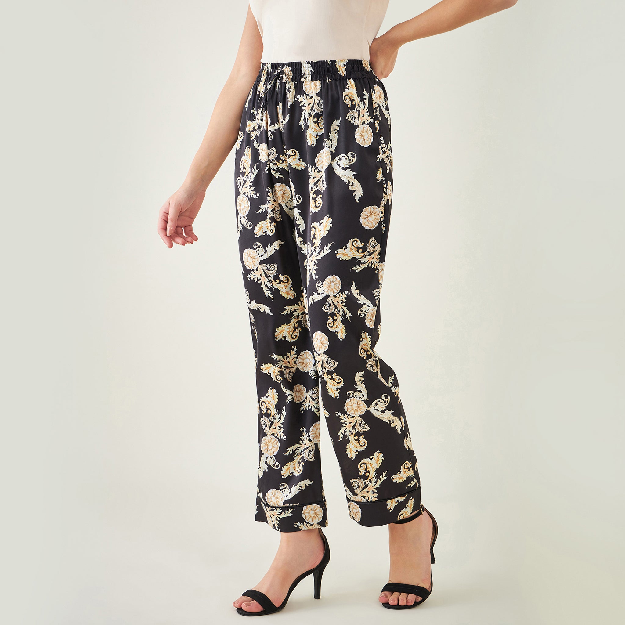 Black Baroque Print Pants