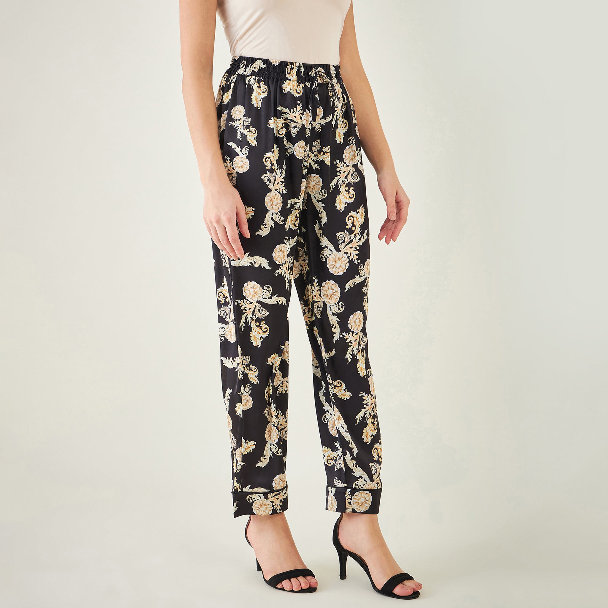 Black Baroque Print Pants