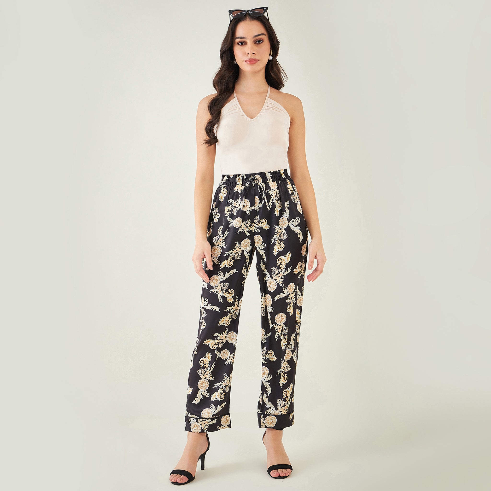 Black Baroque Print Pants