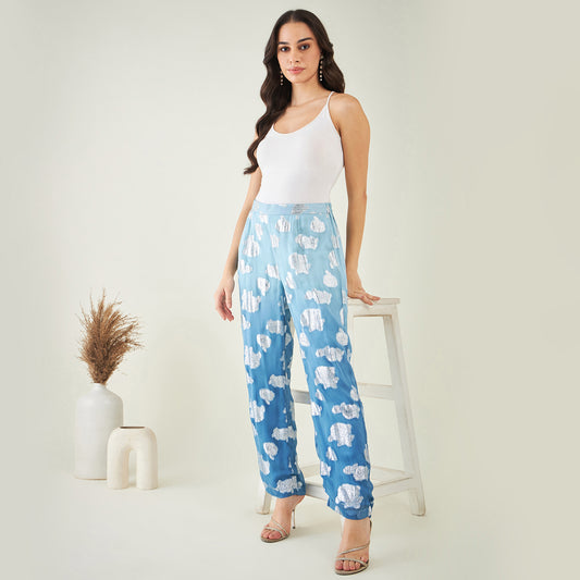 Blue Ombre Lurex Straight Pants