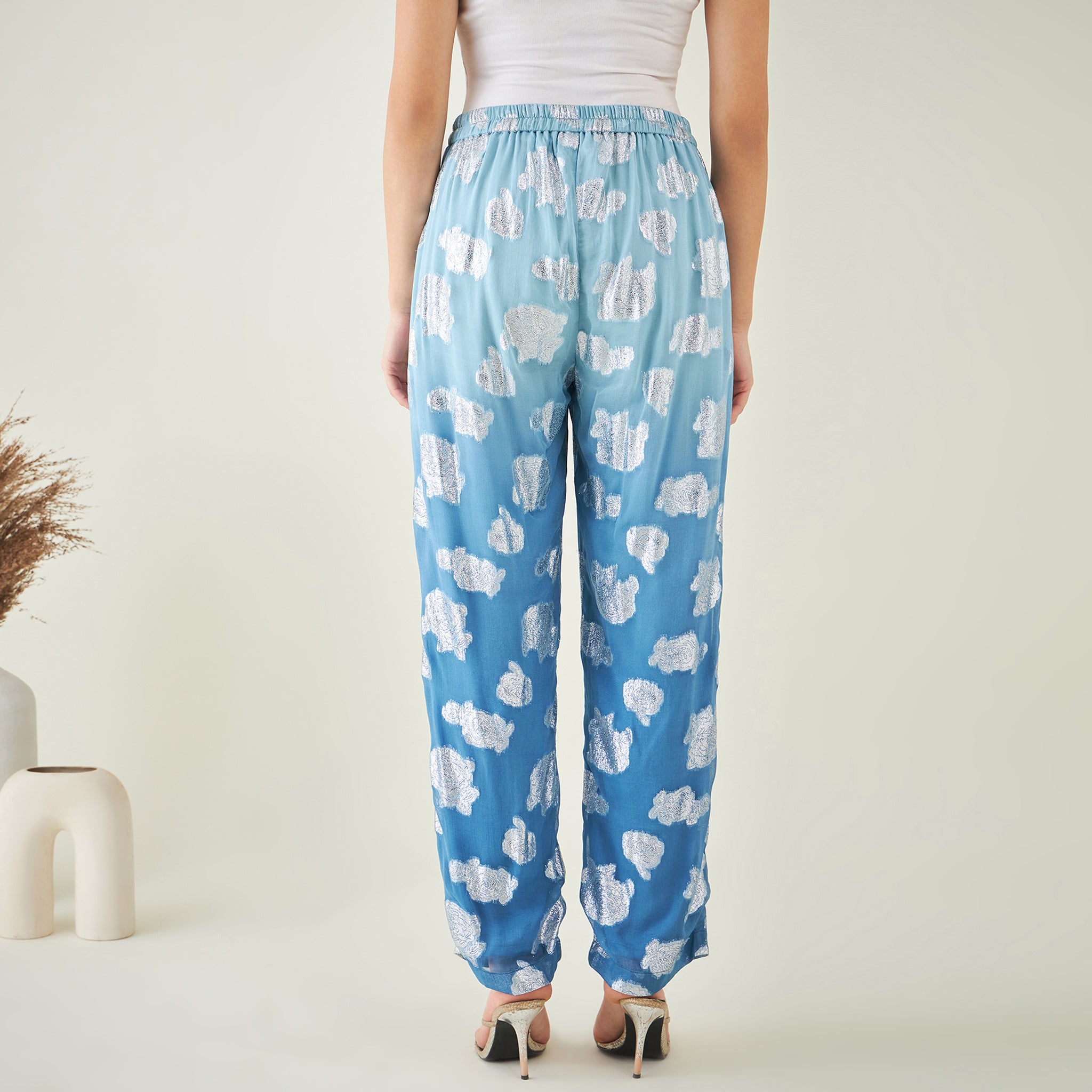 Blue Ombre Lurex Straight Pants