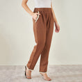 Load image into Gallery viewer, Brown Linen Pants with Lace Detail
