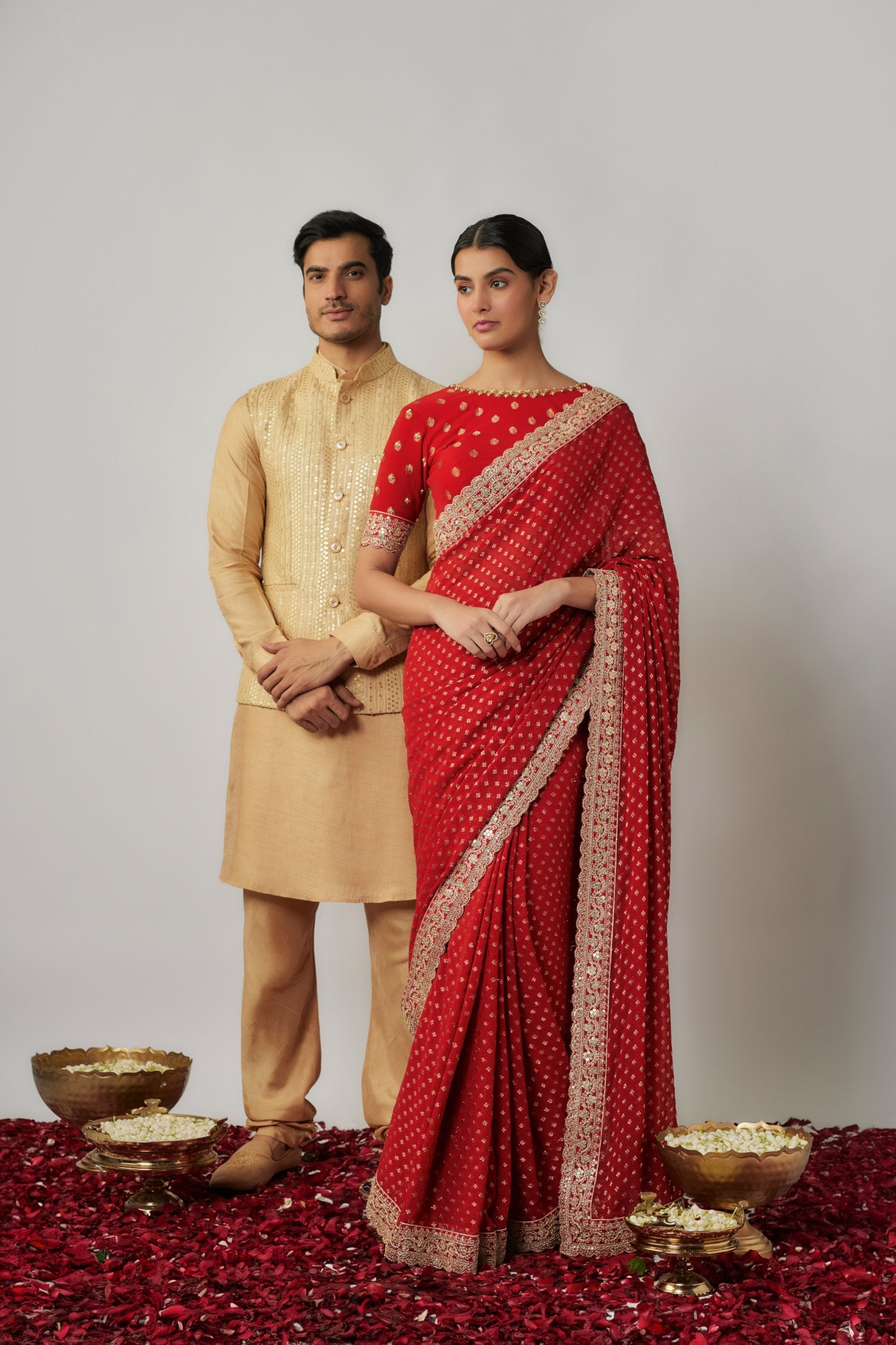 Sindhoori Red Georgette Benarasi Saree Set