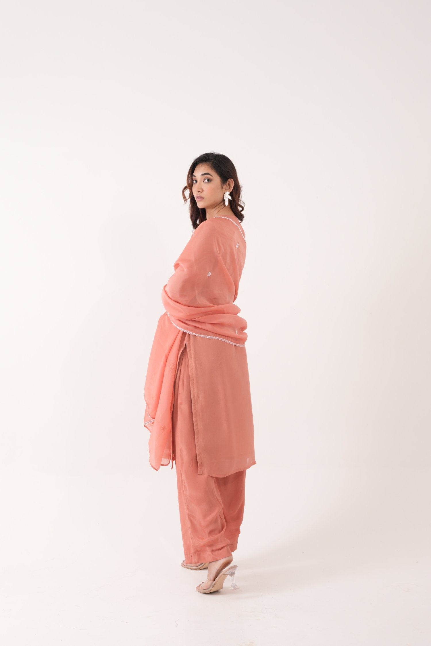 Peach Crystal Kurta Set