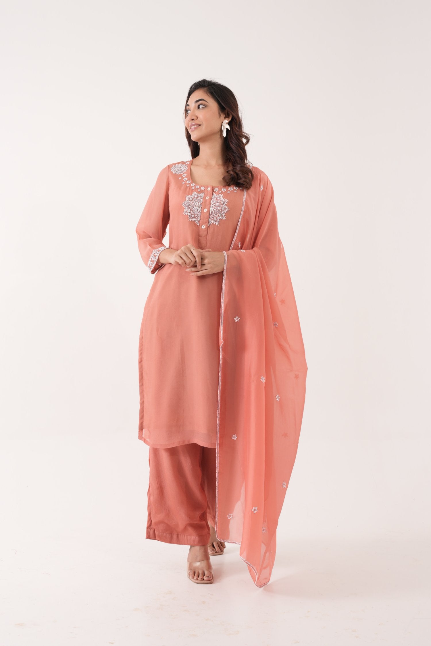 Peach Crystal Kurta Set