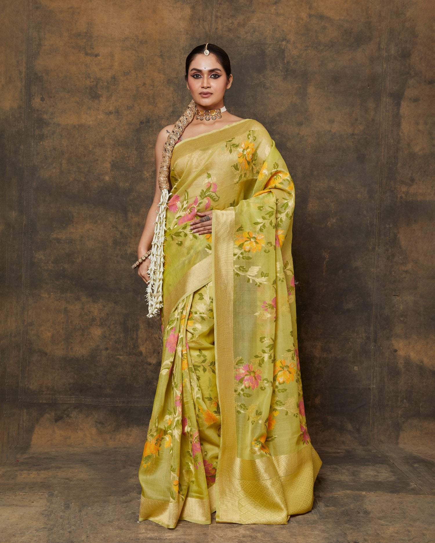 Green Floral Jaal Saree