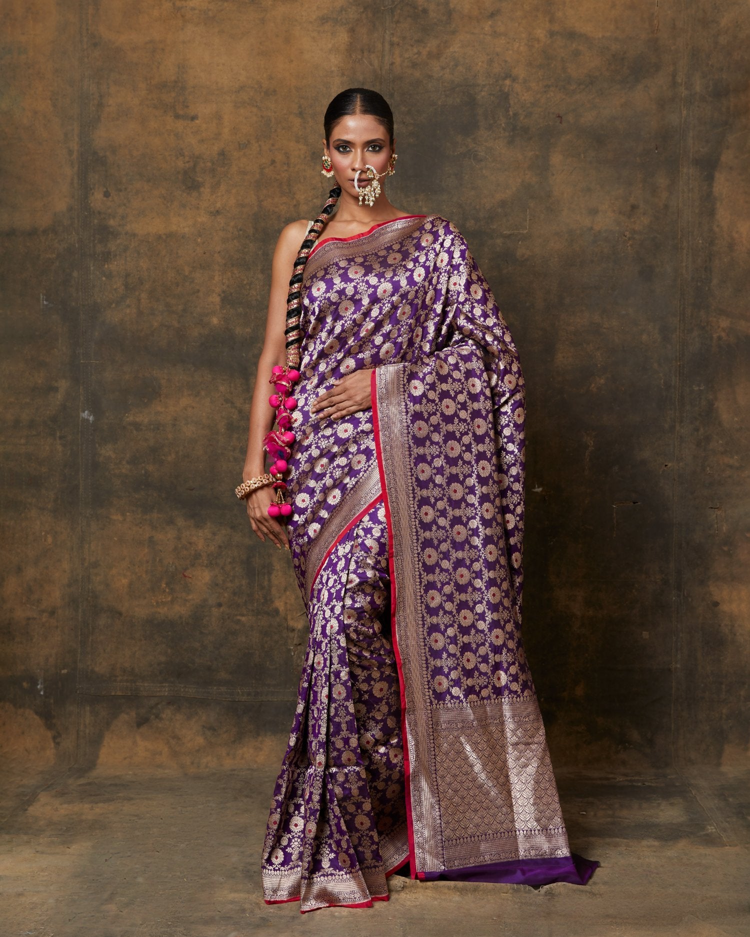 Purple Brocade Saree With Meenakari