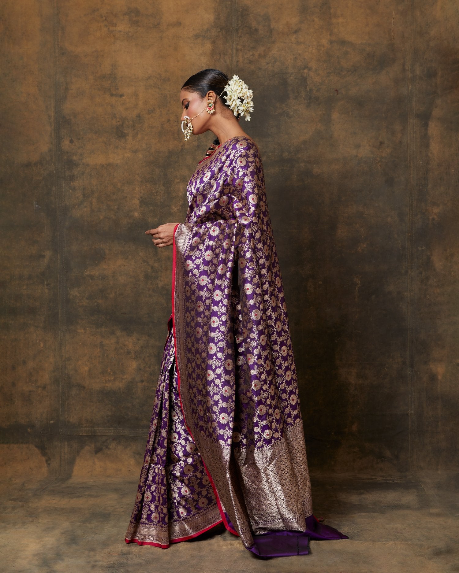 Purple Brocade Saree With Meenakari