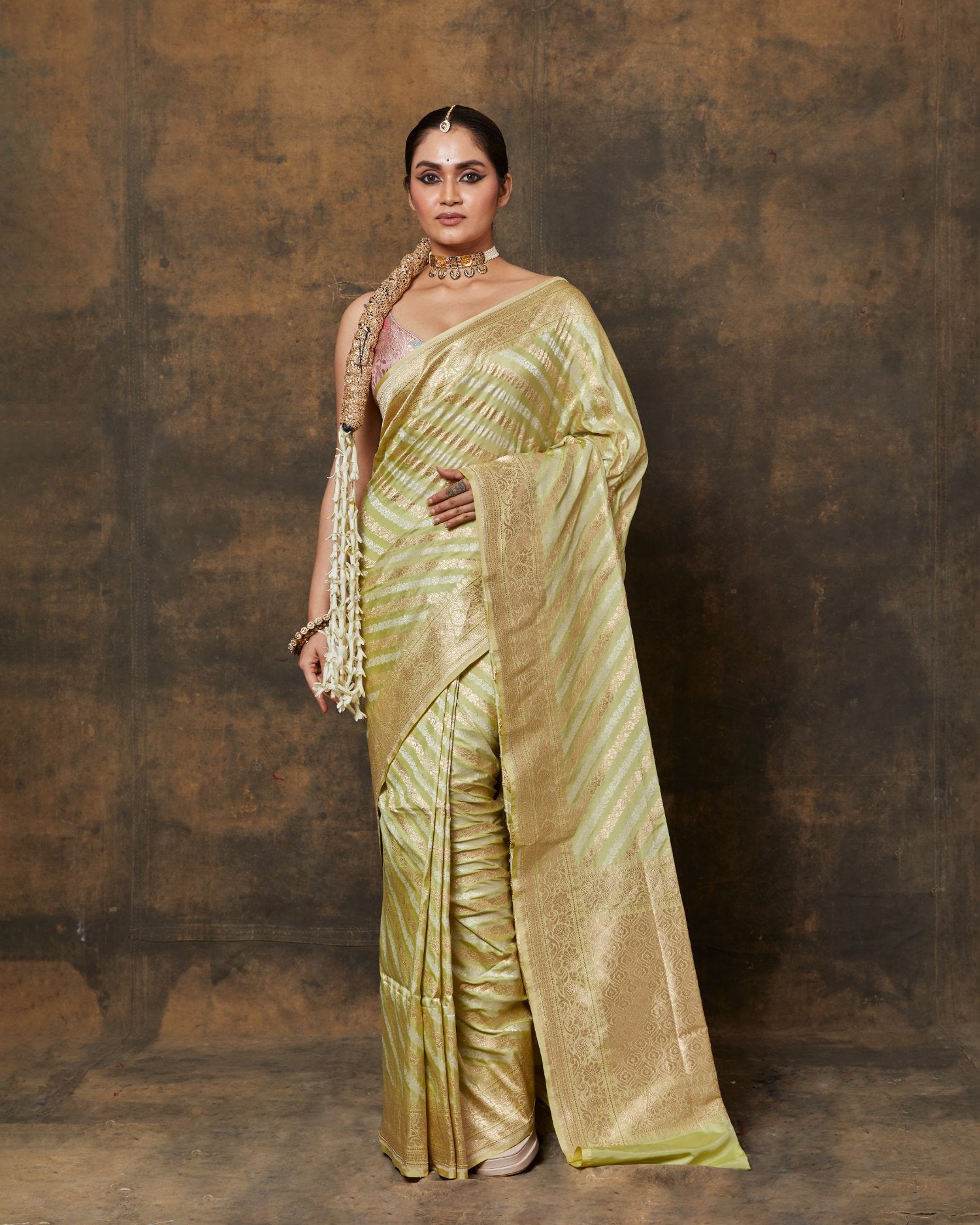 Green Silver Gold Saree