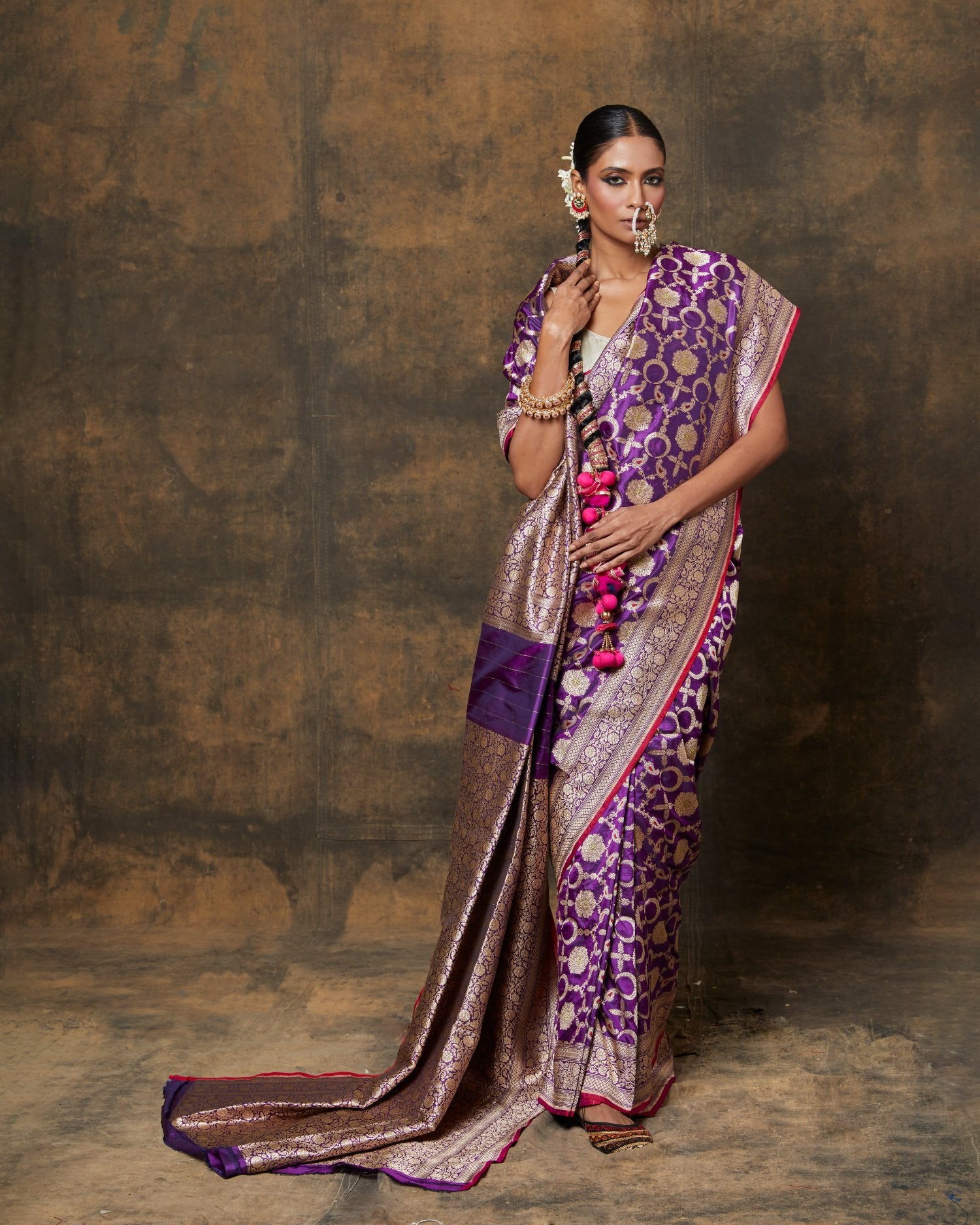 Purple Jaal Saree With Meenakari