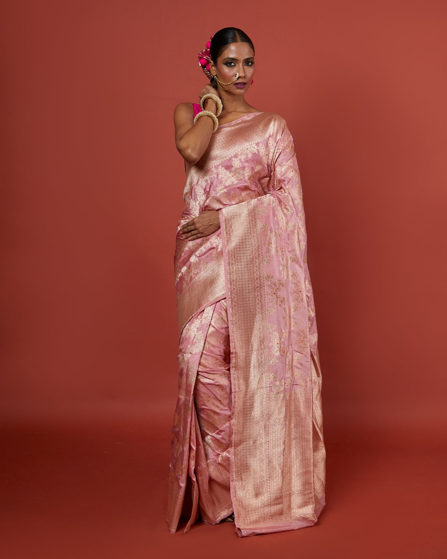 Pink Saree With Meenakari