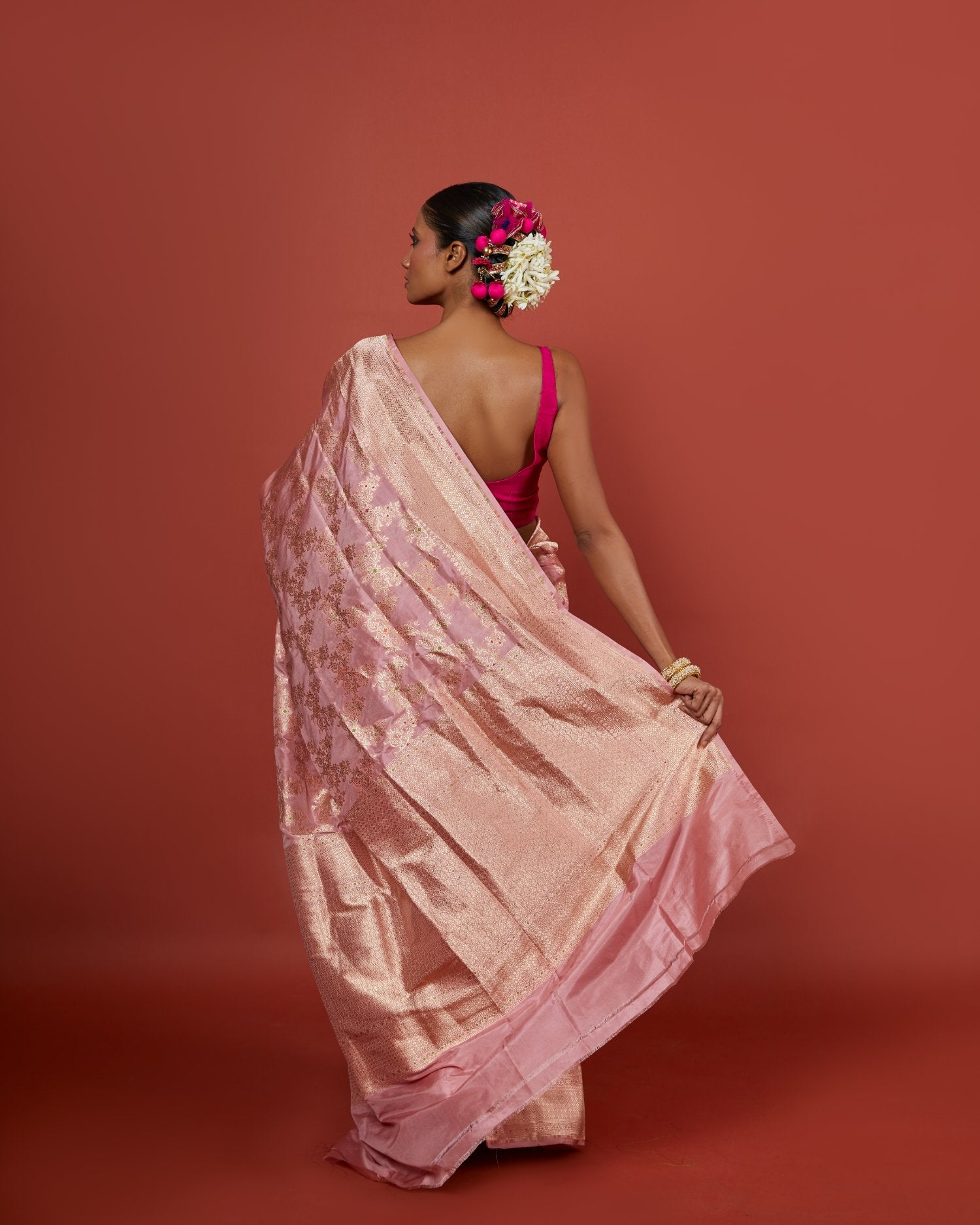 Pink Saree With Meenakari