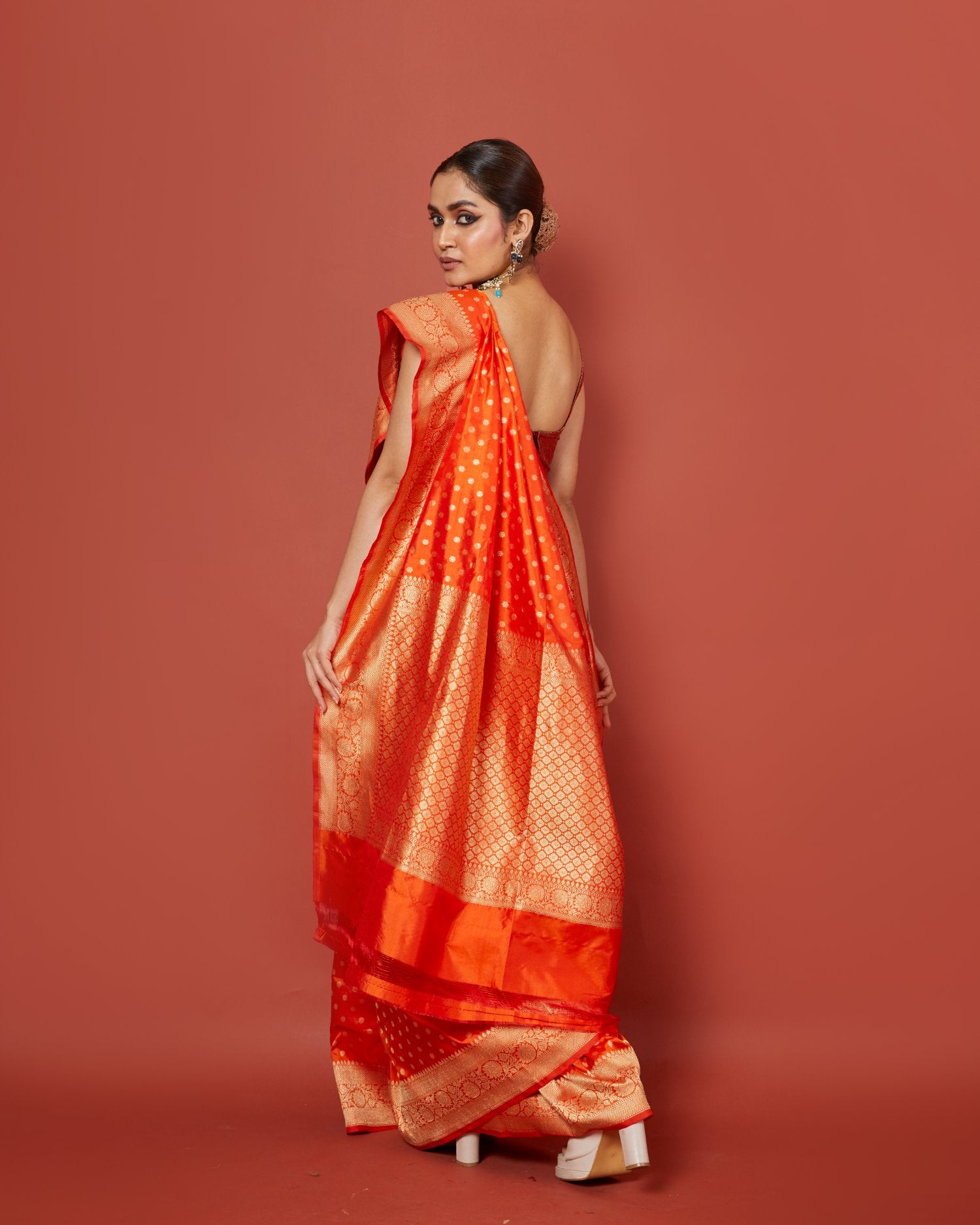 Orange Booti Silk Saree