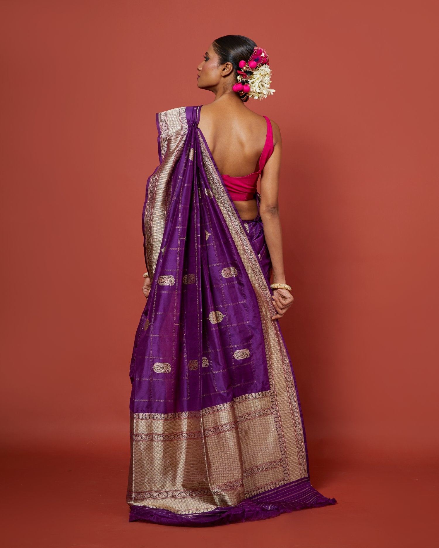 Purple Check Silk Saree