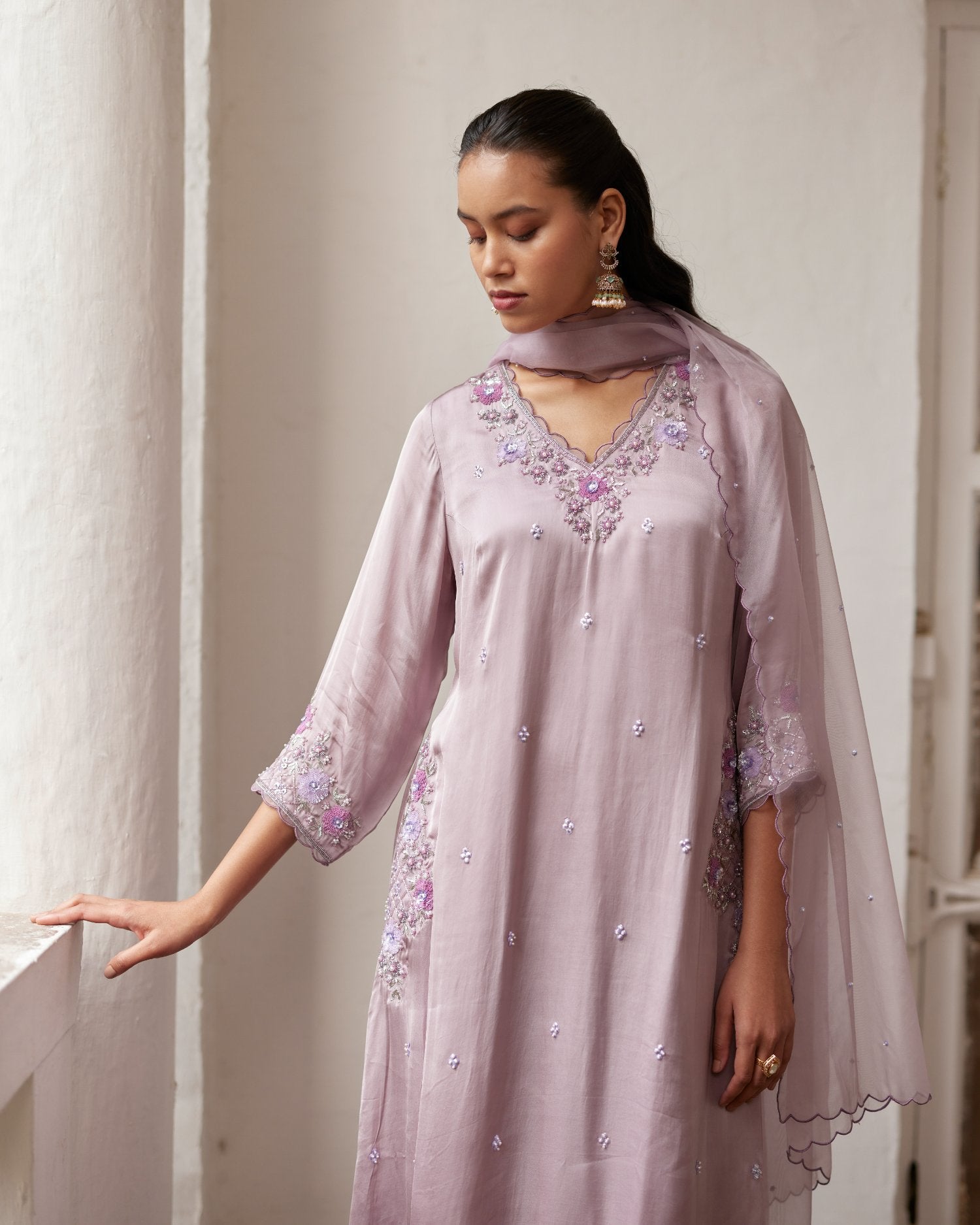 French Lilac Kurta Set With Pockets