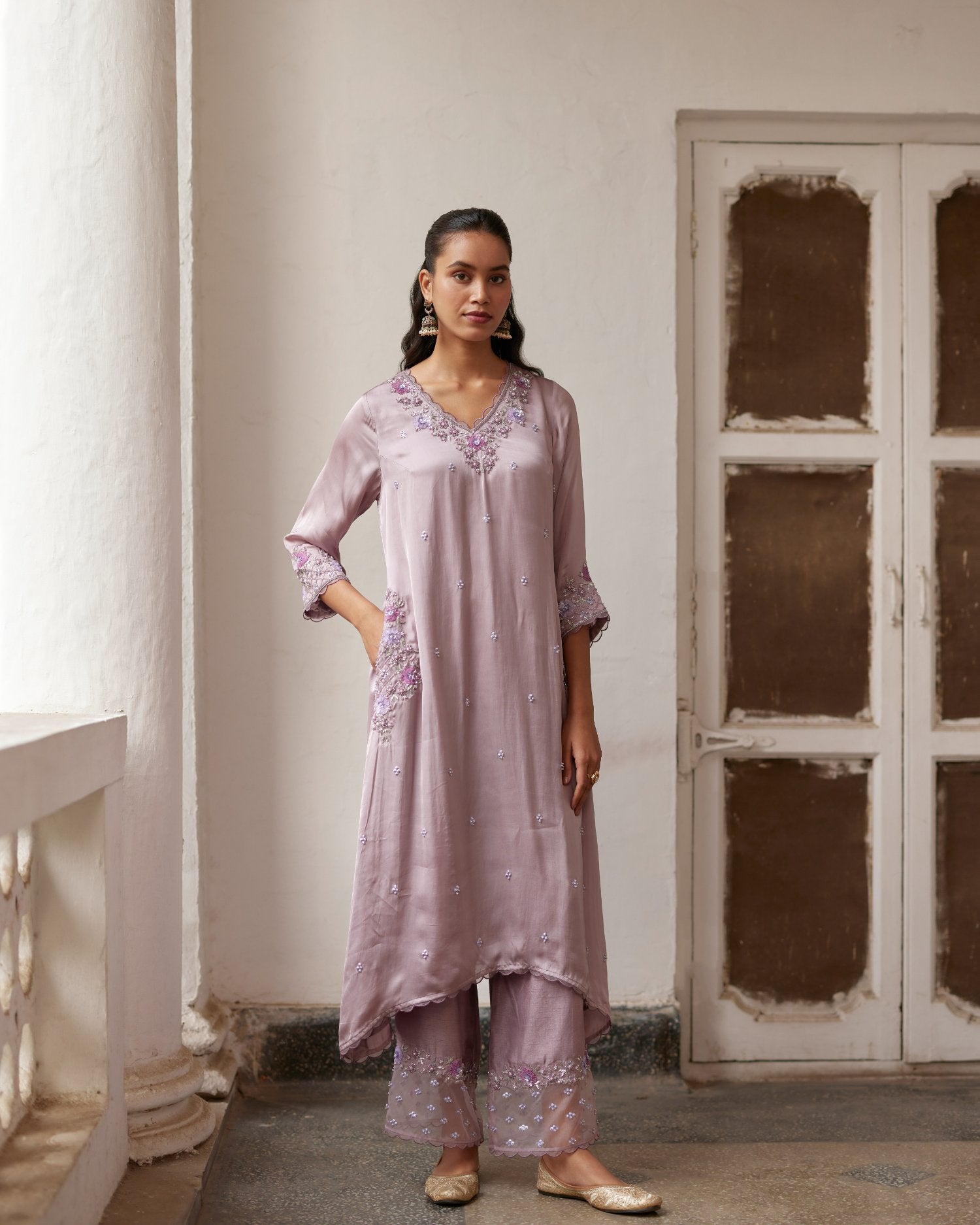 French Lilac Kurta Set With Pockets