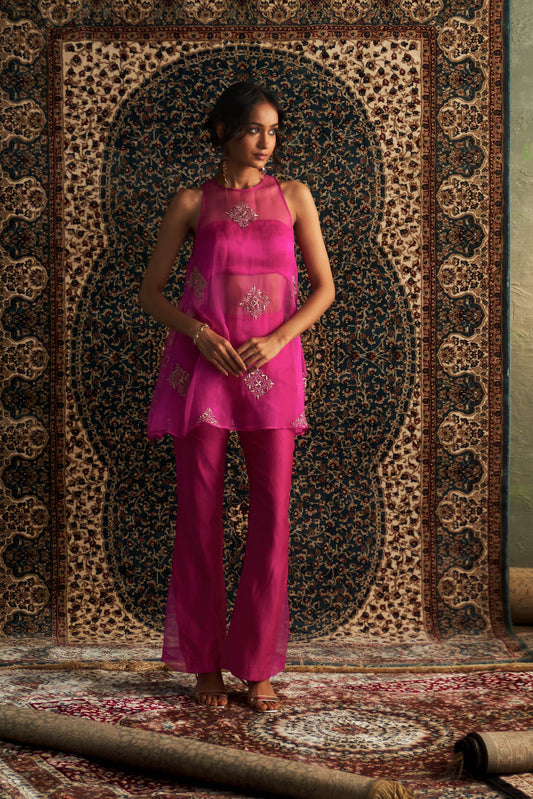 Rani Pink Embroidered Aline Co-Ord Set