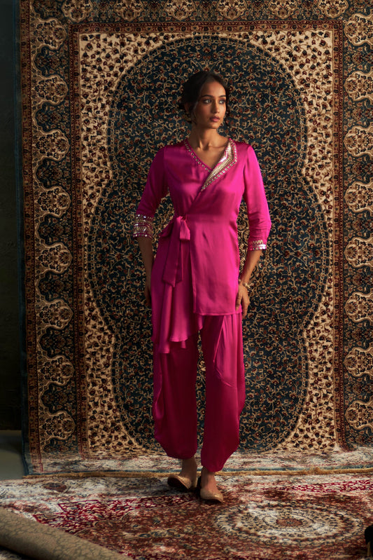 Rani Pink Embroidered Wrapco-Ord Set