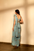 Load image into Gallery viewer, Dusty Teal Sequins Pant Saree Set
