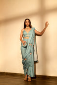 Load image into Gallery viewer, Dusty Teal Sequins Pant Saree Set
