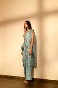 Load image into Gallery viewer, Dusty Teal Sequins Pant Saree Set
