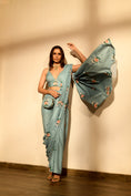 Load image into Gallery viewer, Dusty Teal Sequins Pant Saree Set
