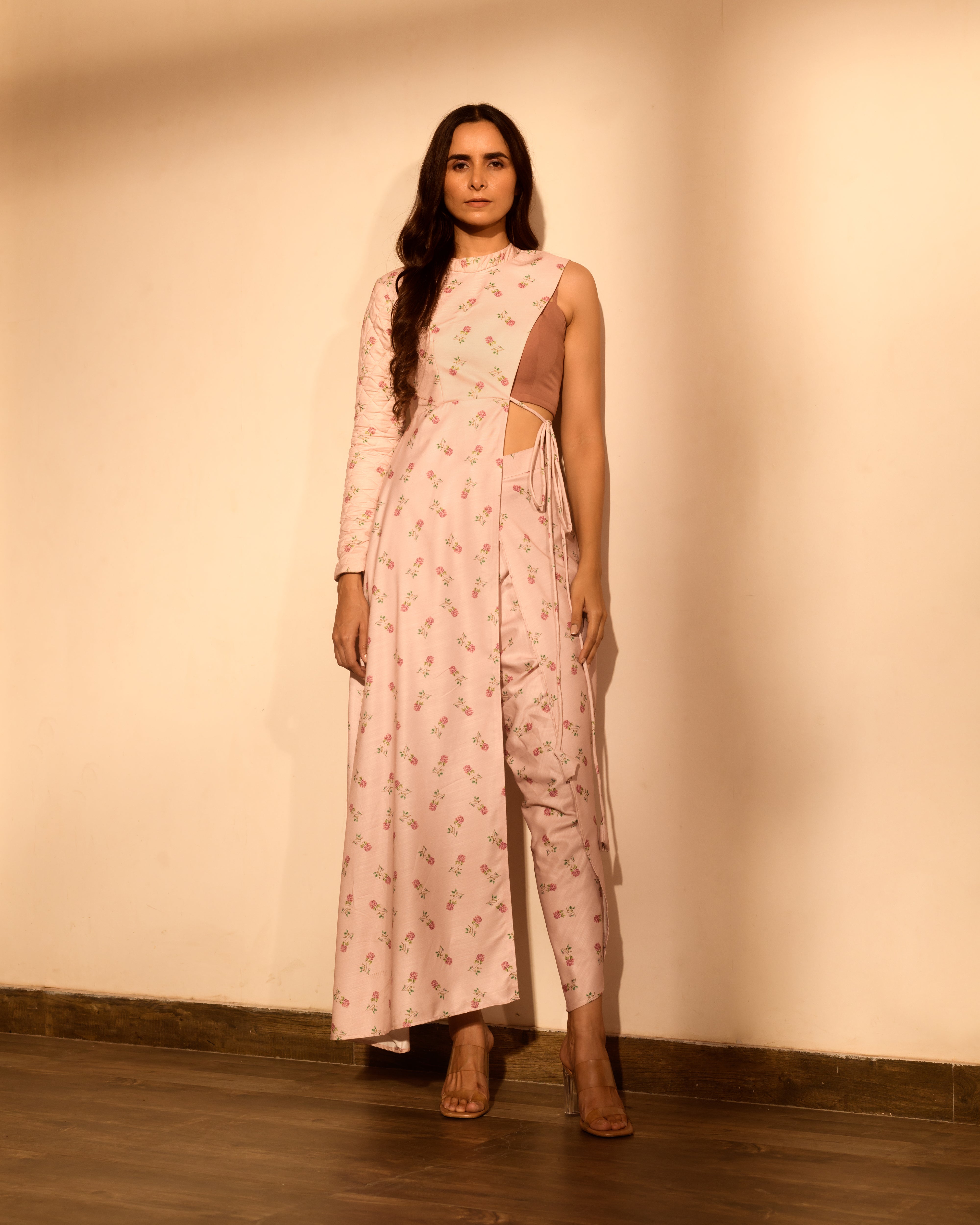 Rosey Pink Half Kurta, Bralette & Dhoti Pants