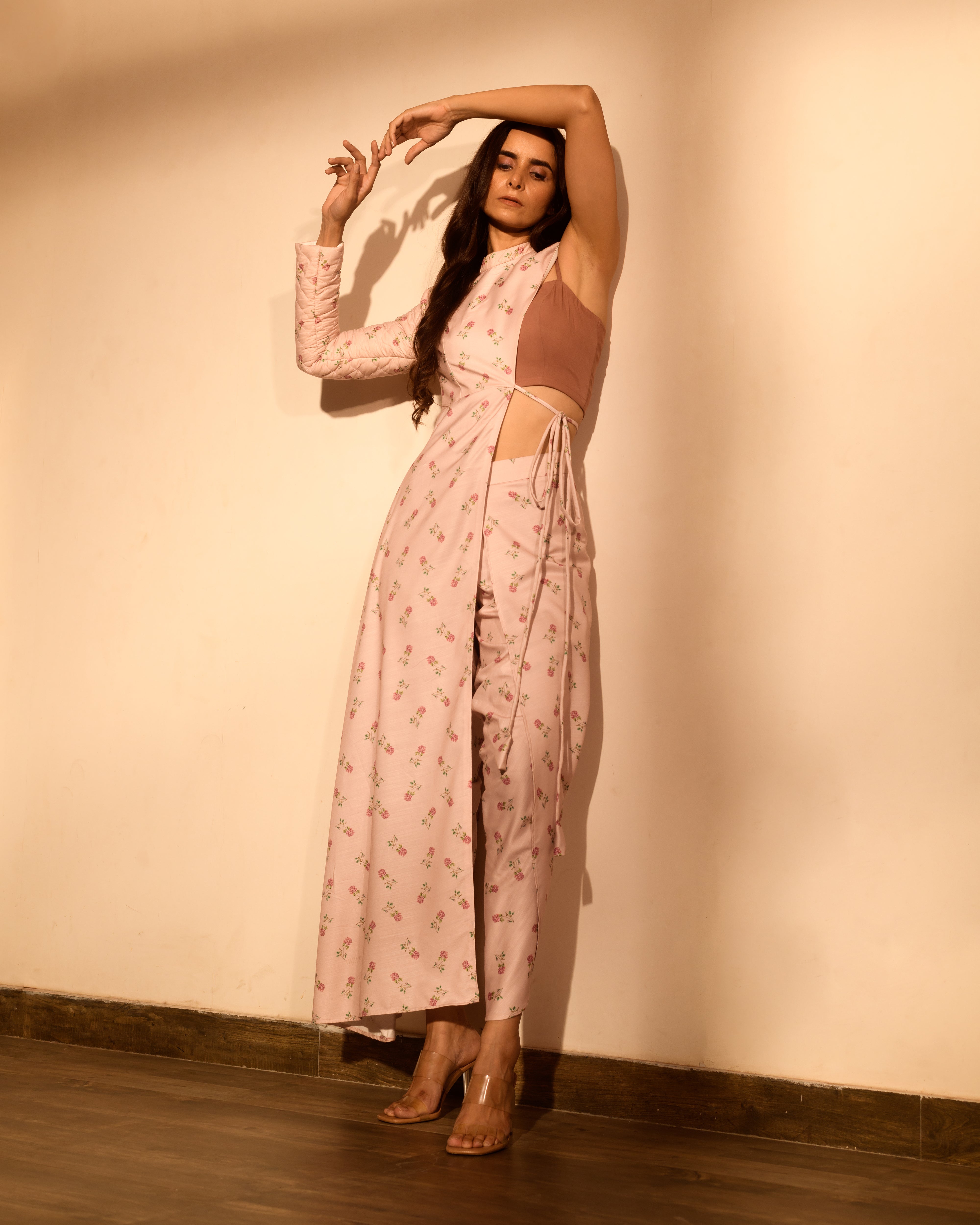 Rosey Pink Half Kurta, Bralette & Dhoti Pants